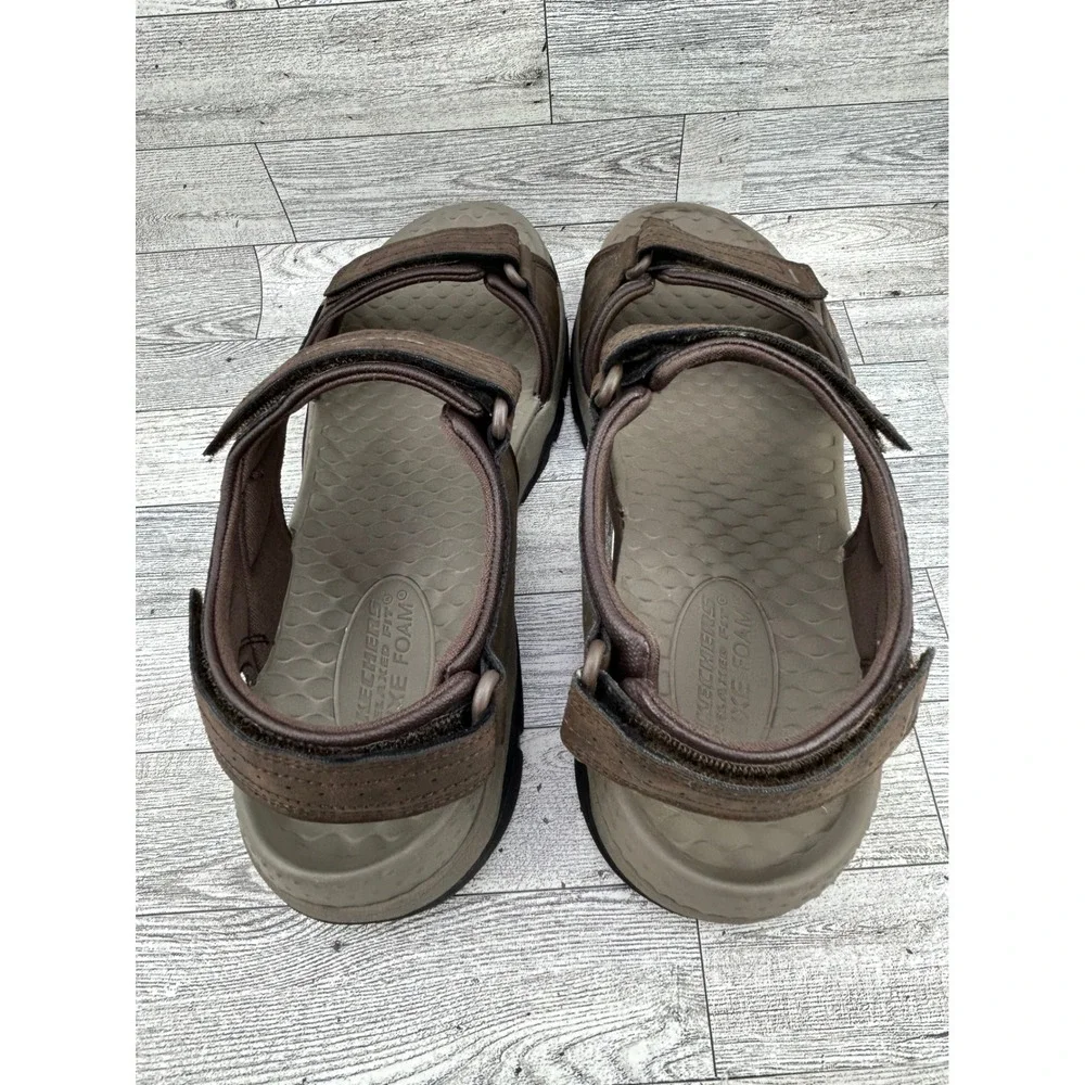 Skechers 204105 Men Chocolate Brown Luxe Foam Steady Grip Sport Sandals Size 13